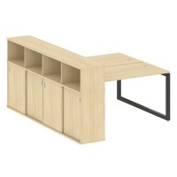 Metal System Quattro 5x5 50БО.РС-СШК-4.3 (Акация лорка/Антрацит) Рабочая станция на О-образном м/к с опорным шкафом-купе