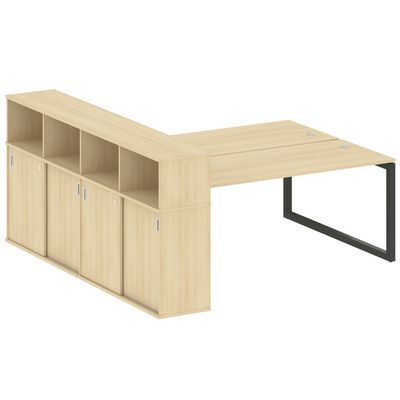 Metal System Quattro 5x5 50БО.РС-СШК-4.5 (Акация лорка/Антрацит) Рабочая станция на О-образном м/к с опорным шкафом-купе