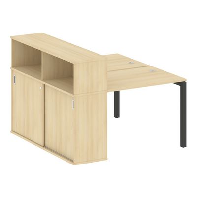 Metal System Quattro 5x5 50БП.РС-СШК-2.1 (Акация лорка/Антрацит) Рабочая станция на П-образном м/к с опорным шкафом-купе