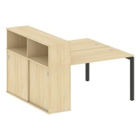 Metal System Quattro 5x5 50БП.РС-СШК-2.2 (Акация лорка/Антрацит) Рабочая станция на П-образном м/к с опорным шкафом-купе