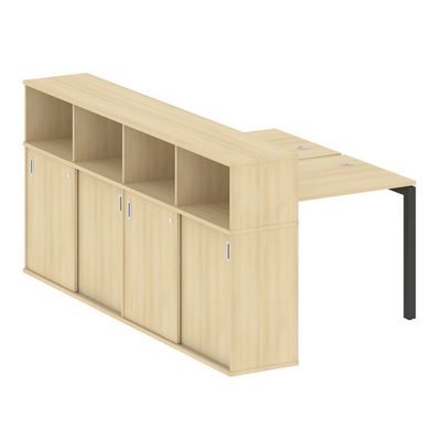 Metal System Quattro 5x5 50БП.РС-СШК-4.1 (Акация лорка/Антрацит) Рабочая станция на П-образном м/к с опорным шкафом-купе