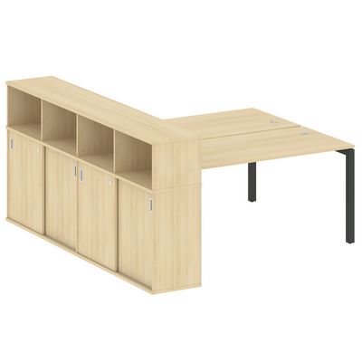 Metal System Quattro 5x5 50БП.РС-СШК-4.4 (Акация лорка/Антрацит) Рабочая станция на П-образном м/к с опорным шкафом-купе