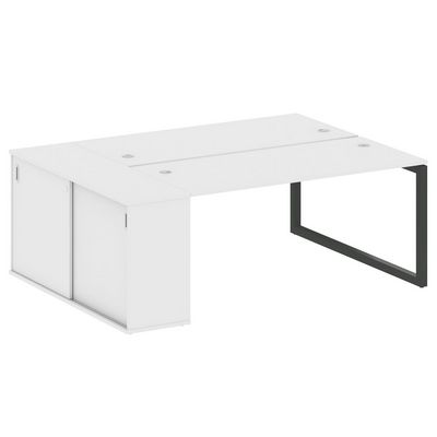 Metal System Quattro 5x5 50БО.РС-СШК-1.4 (Белый/Черный) Рабочая станция на О-образном м/к с опорным шкафом-купе