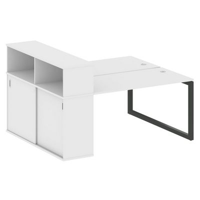 Metal System Quattro 5x5 50БО.РС-СШК-2.3 (Белый/Черный) Рабочая станция на О-образном м/к с опорным шкафом-купе