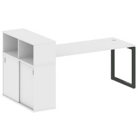 Metal System Quattro 5x5 50БО.РС-СШК-3.5 (Белый/Черный) Стол письменный на О-образном м/к с опорным шкафом-купе