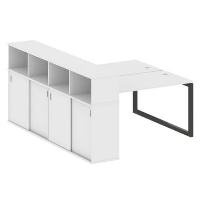 Metal System Quattro 5x5 50БО.РС-СШК-4.3 (Белый/Черный) Рабочая станция на О-образном м/к с опорным шкафом-купе