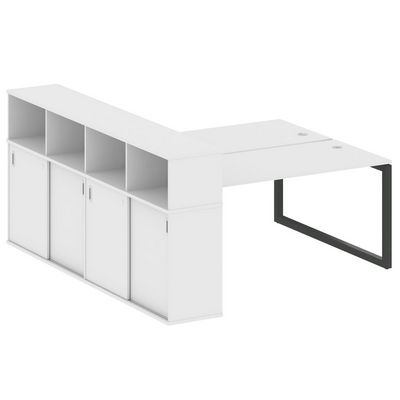 Metal System Quattro 5x5 50БО.РС-СШК-4.4 (Белый/Антрацит) Рабочая станция на О-образном м/к с опорным шкафом-купе