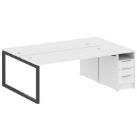 Metal System Quattro 5x5 50БО.РС-СТП-2.5 (Белый/Черный) Рабочая станция на О-образном м/к с опорной тумбой