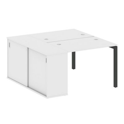 Metal System Quattro 5x5 50БП.РС-СШК-1.1 (Белый/Черный) Рабочая станция на П-образном м/к с опорным шкафом-купе