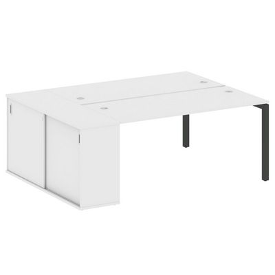 Metal System Quattro 5x5 50БП.РС-СШК-1.4 (Белый/Черный) Рабочая станця на П-образном м/кя с опорным шкафом-купе