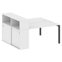 Metal System Quattro 5x5 50БП.РС-СШК-2.3 (Белый/Черный) Рабочая станция на П-образном м/кс опорным шкафом-купе