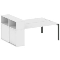 Metal System Quattro 5x5 50БП.РС-СШК-2.5 (Белый/Черный) Рабочая станция на П-образном м/к с опорным шкафом-купе