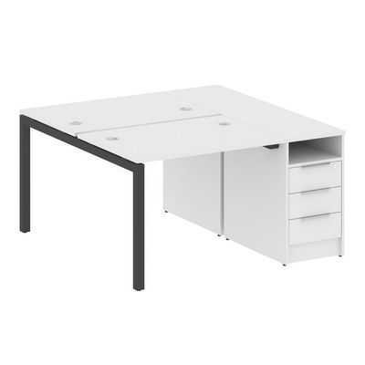 Metal System Quattro 5x5 50БП.РС-СТП-2.1 (Белый/Черный) Рабочая станция на П-образном м/к с опорной тумбой