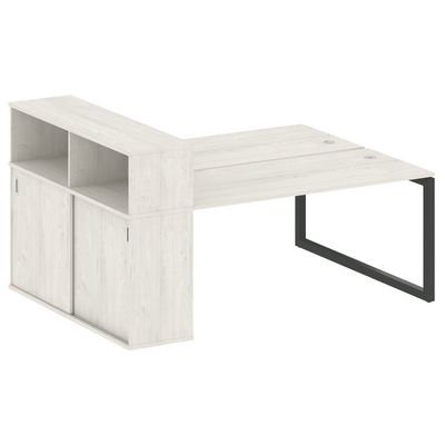 Metal System Quattro 5x5 50БО.РС-СШК-2.4 (Дуб наварра/Черный) Рабочая станция на О-образном м/к с опорным шкафом-купе