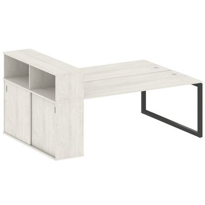 Metal System Quattro 5x5 50БО.РС-СШК-2.5 (Дуб наварра/Черный) Рабочая станция на О-образном м/к с опорным шкафом-купе