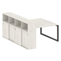 Metal System Quattro 5x5 50БО.РС-СШК-4.3 (Дуб наварра/Черный) Рабочая станция на О-образном м/к с опорным шкафом-купе