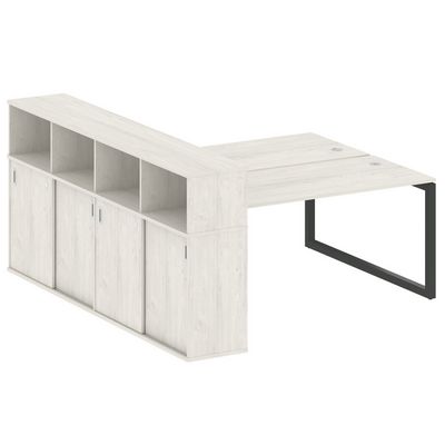 Metal System Quattro 5x5 50БО.РС-СШК-4.4 (Дуб наварра/Черный) Рабочая станция на О-образном м/к с опорным шкафом-купе