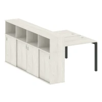 50БП.РС-СШК-4.2 (Дуб наварра/Черный) Рабочая станция на П-образном м/к с опорным шкафом-купе