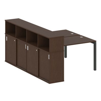 Metal System Quattro 5x5 50БП.РС-СШК-4.2 (Венге цаво/Черный) Рабочая станция на П-образном м/к с опорным шкафом-купе