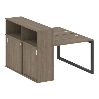 Metal System Quattro 5x5 50БО.РС-СШК-2.1 (Вяз благородный/Антрацит) Рабочая станция на О-образном м/к с опорным шкафом-купе