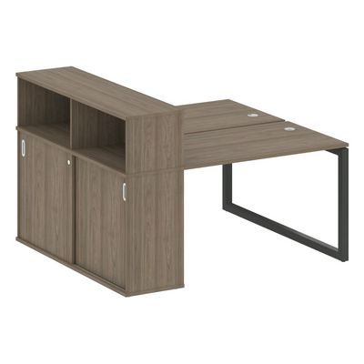 Metal System Quattro 5x5 50БО.РС-СШК-2.2 (Вяз благородный/Антрацит) Рабочая станция на О-образном м/к с опорным шкафом-купе