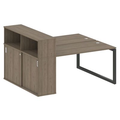 Metal System Quattro 5x5 50БО.РС-СШК-2.3 (Вяз благородный/Антрацит) Рабочая станция на О-образном м/к с опорным шкафом-купе