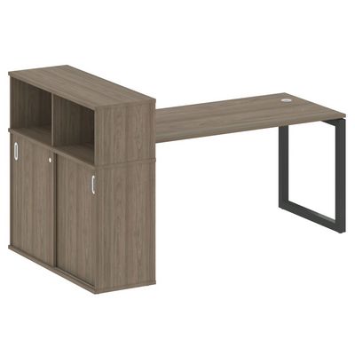 Metal System Quattro 5x5 50БО.РС-СШК-3.4 (Вяз благородный/Антрацит) Стол письменный на О-образном м/к с опорным шкафом-купе