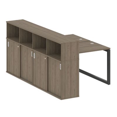 Metal System Quattro 5x5 50БО.РС-СШК-4.1 (Вяз благородный/Антрацит) Рабочая станция на О-образном м/к с опорным шкафом-купе