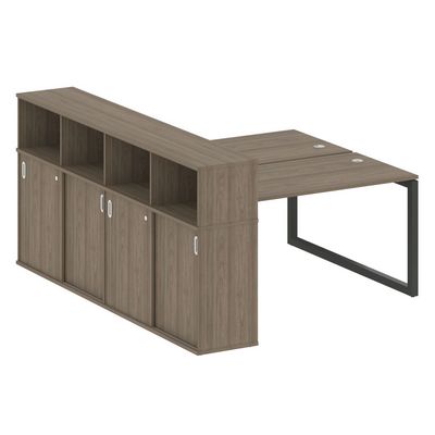 Metal System Quattro 5x5 50БО.РС-СШК-4.3 (Вяз благородный/Антрацит) Рабочая станция на О-образном м/к с опорным шкафом-купе