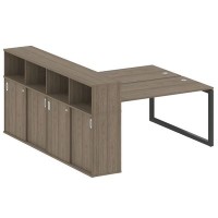 Metal System Quattro 5x5 50БО.РС-СШК-4.4 (Вяз благородный/Антрацит) Рабочая станция на О-образном м/к с опорным шкафом-купе