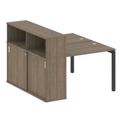 Metal System Quattro 5x5 50БП.РС-СШК-2.1 (Вяз благородный/Антрацит) Рабочая станция на П-образном м/к с опорным шкафом-купе