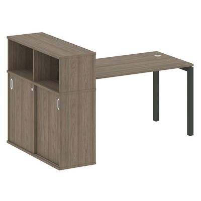 Metal System Quattro 5x5 50БП.РС-СШК-3.3 (Вяз благородный/Черный) Стол письменный на П-образном м/к с опорным шкафом-купе