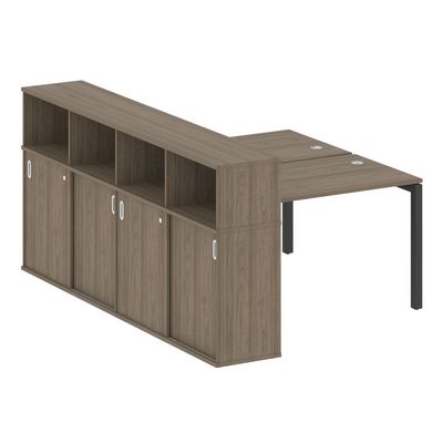 Metal System Quattro 5x5 50БП.РС-СШК-4.2 (Вяз благородный/Черный) Рабочая станция на П-образном м/к с опорным шкафом-купе