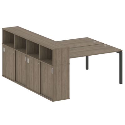 Metal System Quattro 5x5 50БП.РС-СШК-4.4 (Вяз благородный/Черный) Рабочая станция на П-образном м/к с опорным шкафом-купе