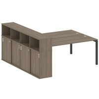 Metal System Quattro 5x5 50БП.РС-СШК-4.5 (Вяз благородный/Черный) Рабочая станция на П-образном м/к с опорным шкафом-купе