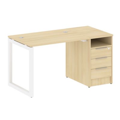 Metal System Quattro 5x5 50БО.РС-СТП-1.1 (Акация лорка/Белый) Рабочая станция на О-образном м/к с опорной тумбой