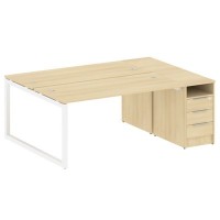 Metal System Quattro 5x5 50БО.РС-СТП-2.4 (Акация лорка/Белый) Рабочая станция на О-образном м/к с опорной тумбой