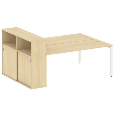 Metal System Quattro 5x5 50БП.РС-СШК-2.5 (Акация лорка/Белый) Рабочая станция на П-образном м/к с опорным шкафом-купе