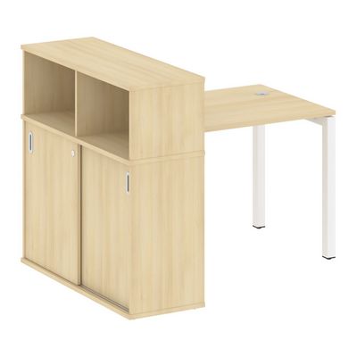 Metal System Quattro 5x5 50БП.РС-СШК-3.1 (Акация лорка/Белый) Стол письменный на П-образном м/к с опорным шкафом-купе