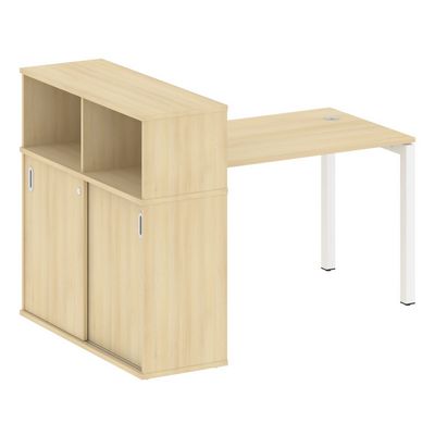 Metal System Quattro 5x5 50БП.РС-СШК-3.2 (Акация лорка/Белый) Стол письменный на П-образном м/к с опорным шкафом-купе