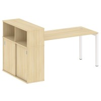 Metal System Quattro 5x5 50БП.РС-СШК-3.4 (Акация лорка/Белый) Стол письменный на П-образном м/к с опорным шкафом-купе