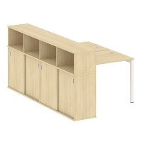 Metal System Quattro 5x5 50БП.РС-СШК-4.1 (Акация лорка/Белый) Рабочая станция на П-образном м/к с опорным шкафом-купе