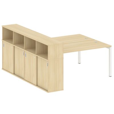 Metal System Quattro 5x5 50БП.РС-СШК-4.4 (Акация лорка/Белый) Рабочая станция на П-образном м/к с опорным шкафом-купе