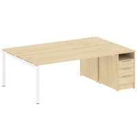 Metal System Quattro 5x5 50БП.РС-СТП-2.5 (Акация лорка/Белый) Рабочая станция на П-образном м/к с опорной тумбой