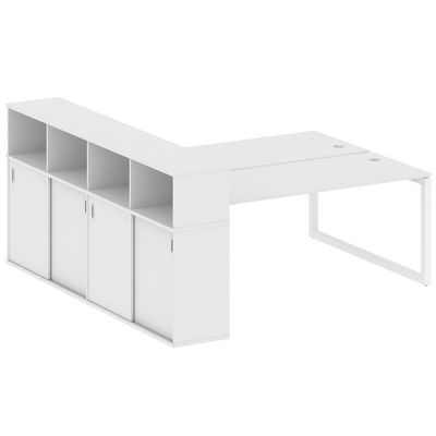 Metal System Quattro 5x5 50БО.РС-СШК-4.5 (Белый/Белый) Рабочая станция на О-образном м/к с опорным шкафом-купе