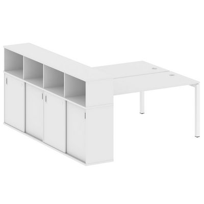 Metal System Quattro 5x5 50БП.РС-СШК-4.4 (Белый/Белый) Рабочая станция на П-образном м/к с опорным шкафом-купе