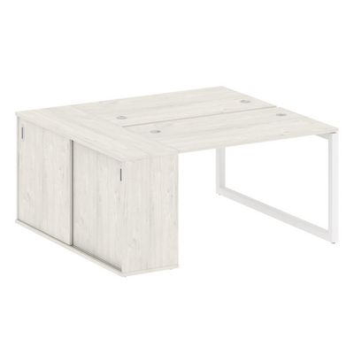 Metal System Quattro 5x5 50БО.РС-СШК-1.2 (Дуб наварра/Белый) Рабочая станция на О-образном м/к с опорным шкафом-купе