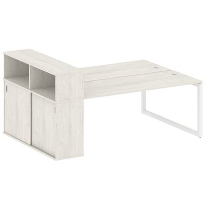 Metal System Quattro 5x5 50БО.РС-СШК-2.5 (Дуб наварра/Белый) Рабочая станция на О-образном м/к с опорным шкафом-купе