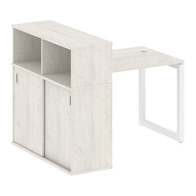 Metal System Quattro 5x5 50БО.РС-СШК-3.1 (Дуб наварра/Белый) Стол письменный на О-образном м/к с опорным шкафом-купе