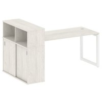 Metal System Quattro 5x5 50БО.РС-СШК-3.4 (Дуб наварра/Белый) Стол письменный на О-образном м/к с опорным шкафом-купе